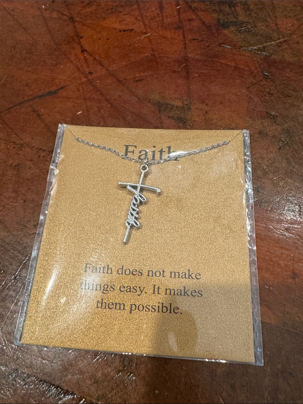 Faith Cross Pendant Necklace - Silver Tone